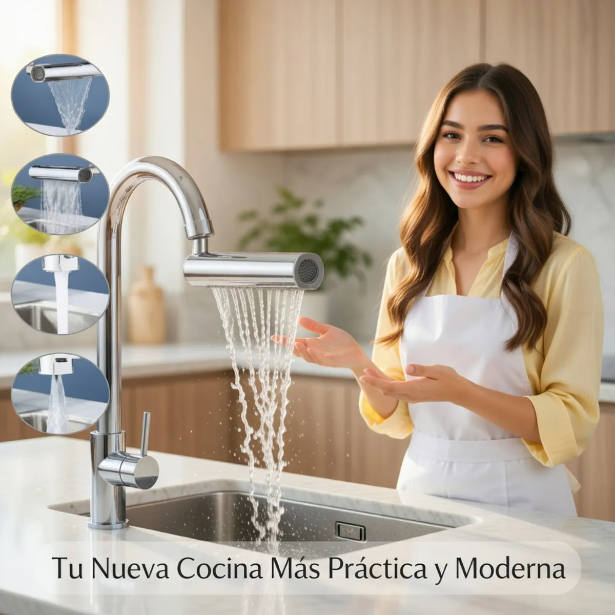 MOVI - Greifo 4 en 1 360° para Cocina  Grifo Giratorio con 4 Funciones Spray Extraíble Rotación Completa
