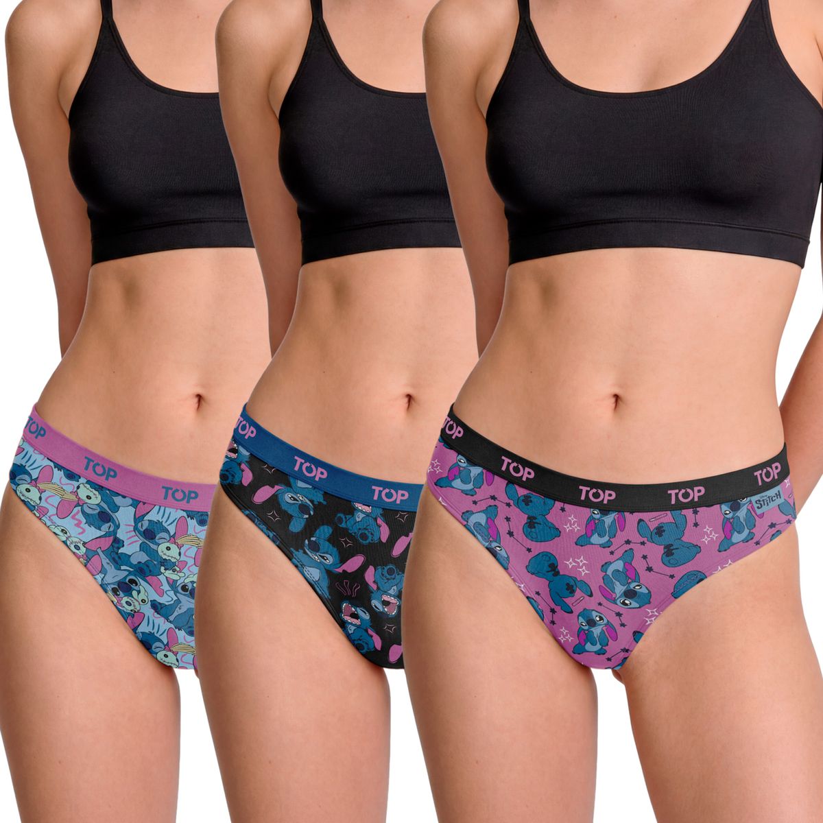 TOP - Calzón Bikini Algodón Pack 3 Stitch C4 Top