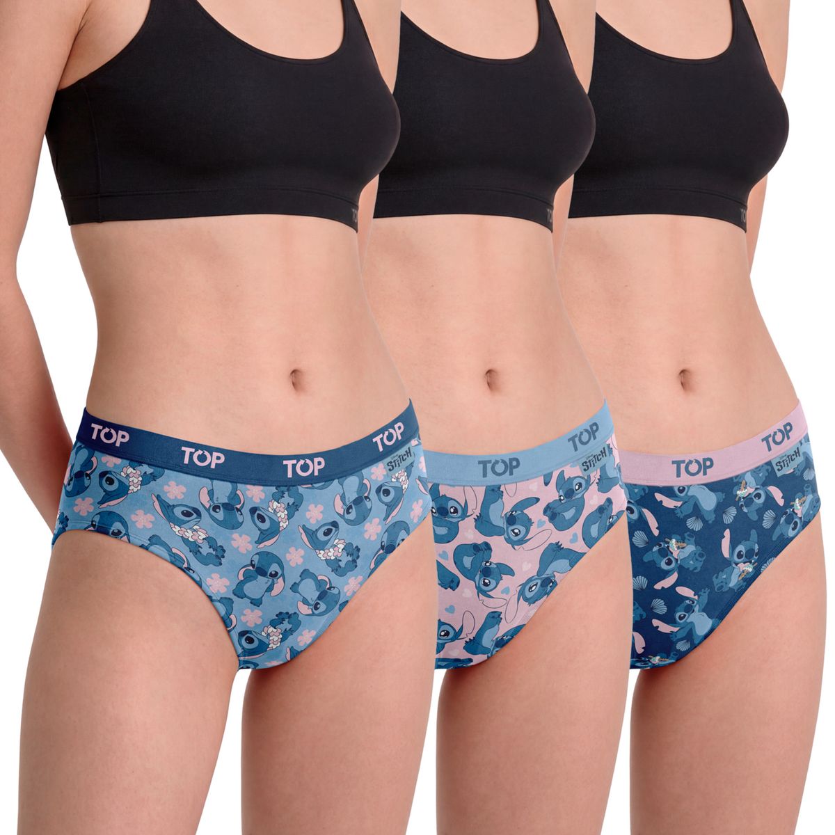 TOP - Calzón Pantaletas Algodón Con Elástico Pack 3 Stitch C3 Top