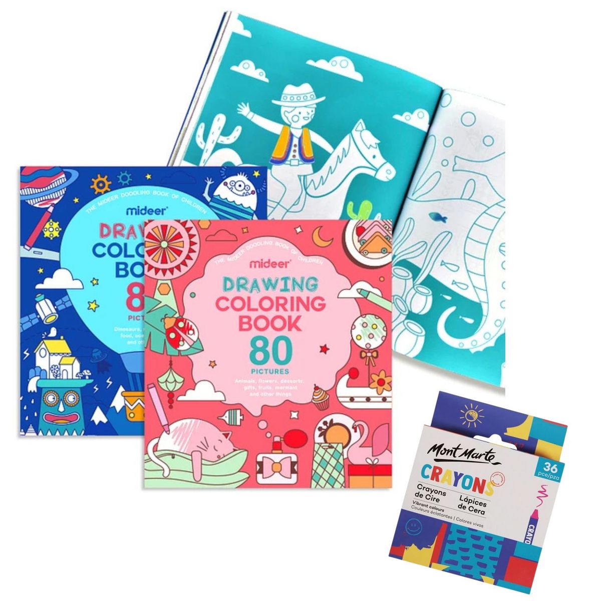 MIDEER - Pack de 2 libros para pintar y crayones