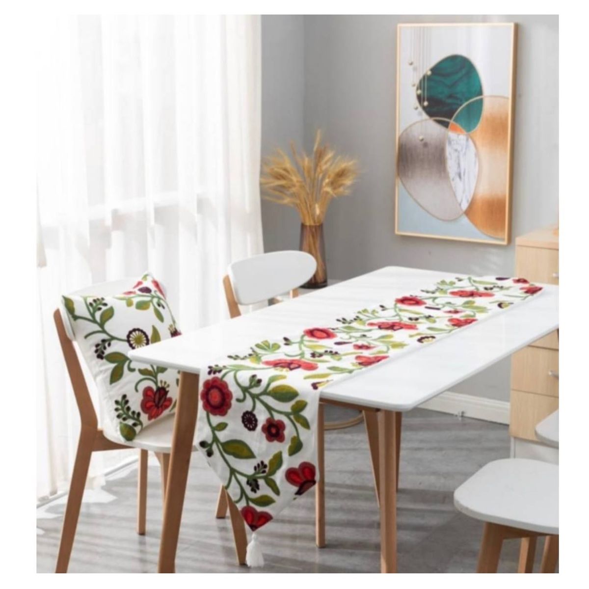ALMA & DECO - Camino de Mesa Bordado Flores Rojas 33 Cm. x 180 Cm.