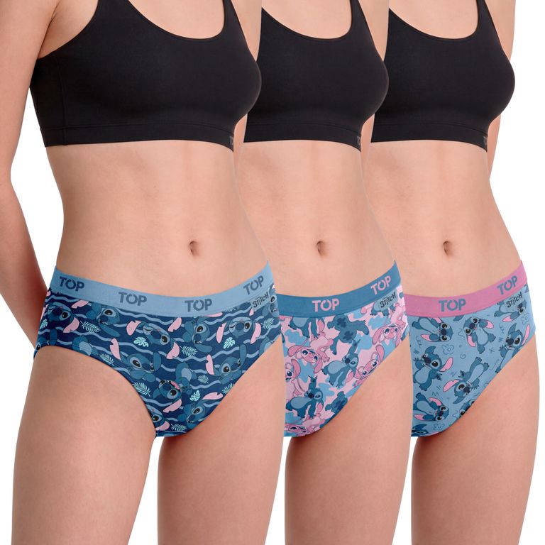 Calzon Pantaletas Algodon Con Elastico Pack 3 Stitch C4 Multicolor XS