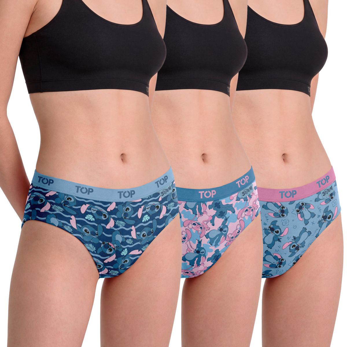 TOP - Calzón Pantaletas Algodón Con Elástico Pack 3 Stitch C4 Top
