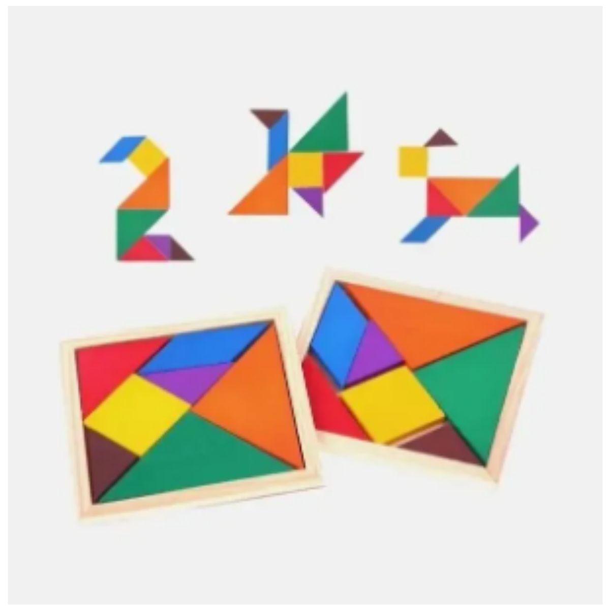 GENERICO - PACK 5 ROMPECABEZAS DE MADERA DE TANGRAM COLORIDO