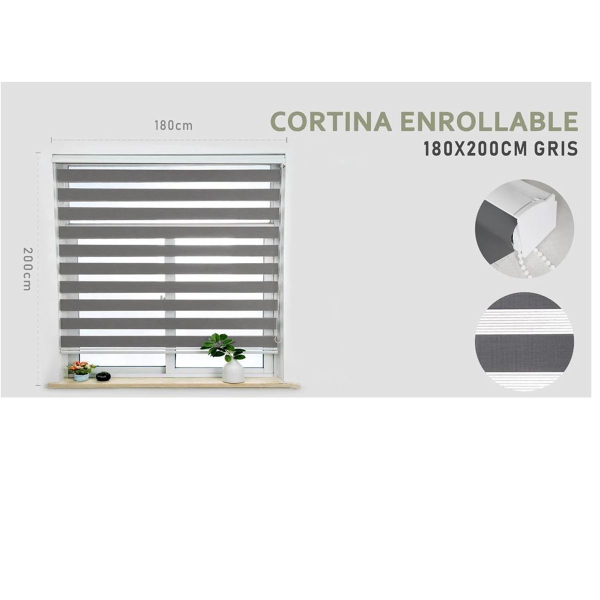 GENERICO - Cortina Roller Duo Lisa  180 x 200 color   gris
