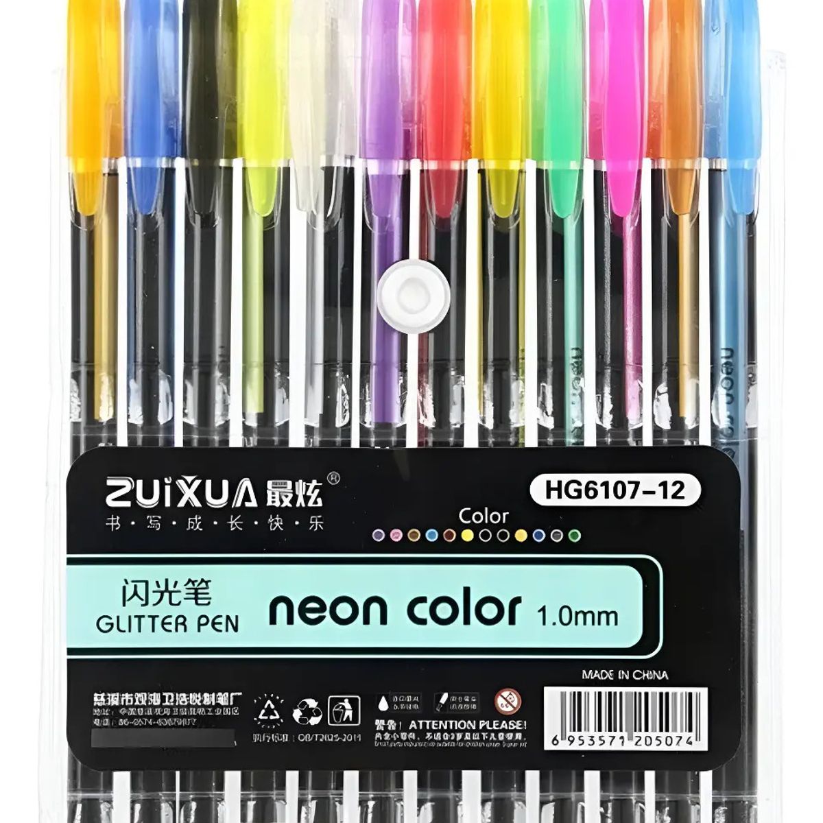 GENERICO - X10 Caja 12 Lapices Gel Boligrafos Neon Glitter Pluma 1mm