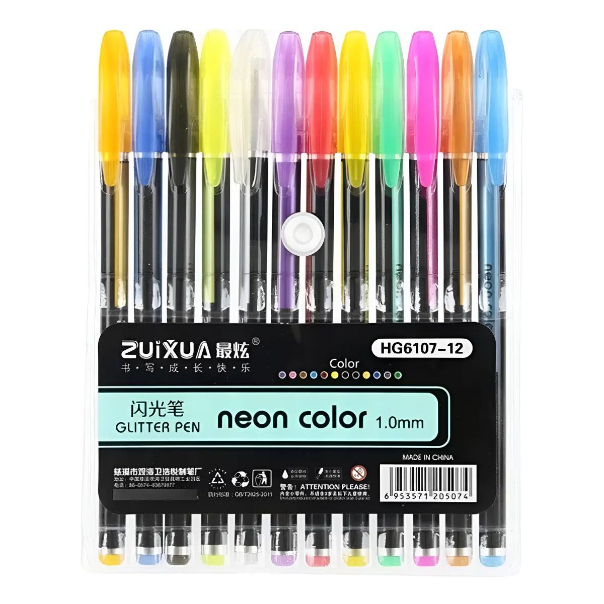 GENERICO - X10 Caja 12 Lapices Gel Boligrafos Neon Glitter Pluma 1mm