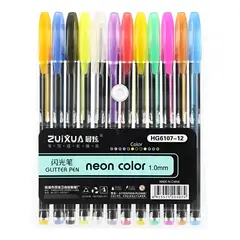 GENERICO - X10 Caja 12 Lapices Gel Boligrafos Neon Glitter Pluma 1mm