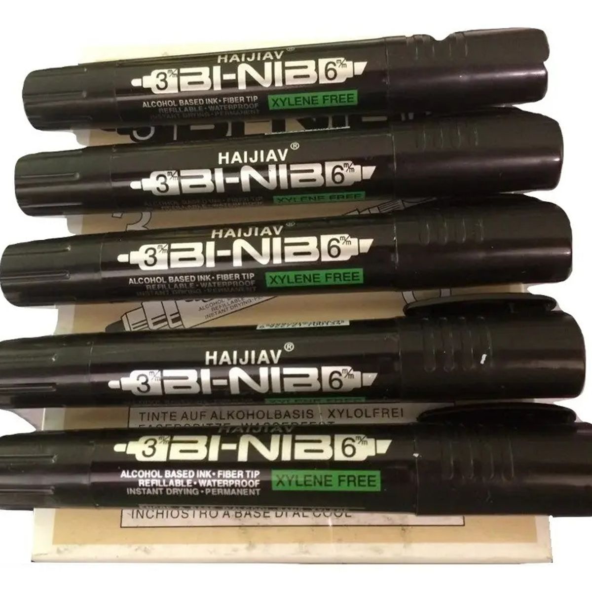 GENERICO - 5 Caja 12 Marcadores Doble Punta Negro Toda 60pcs 3mm  6mm