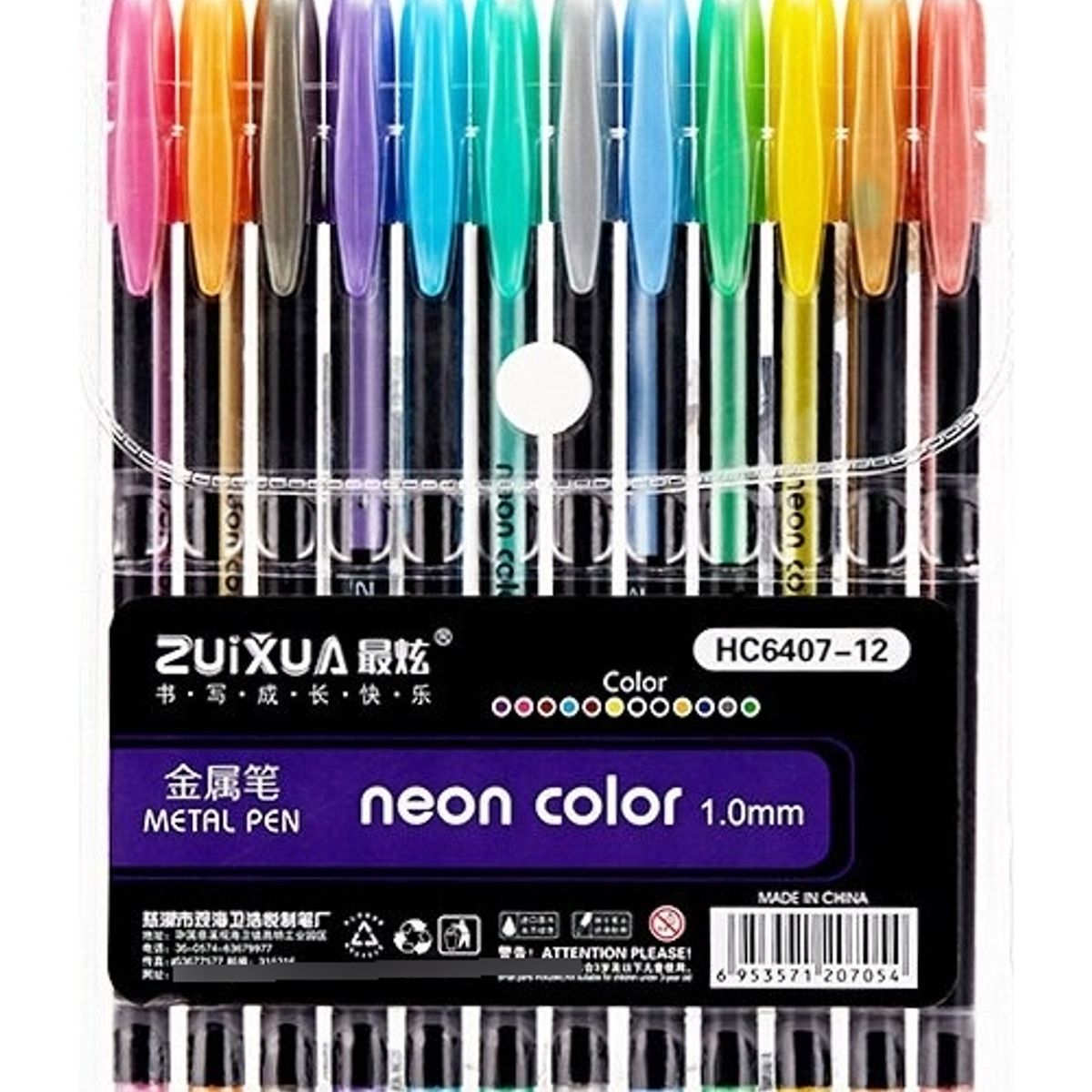 GENERICO - X5 Caja 12 Lapices Gel Boligrafos Neon Pastel Pluma 1.0mm