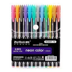 GENERICO - X5 Caja 12 Lapices Gel Boligrafos Neon Pastel Pluma 1.0mm
