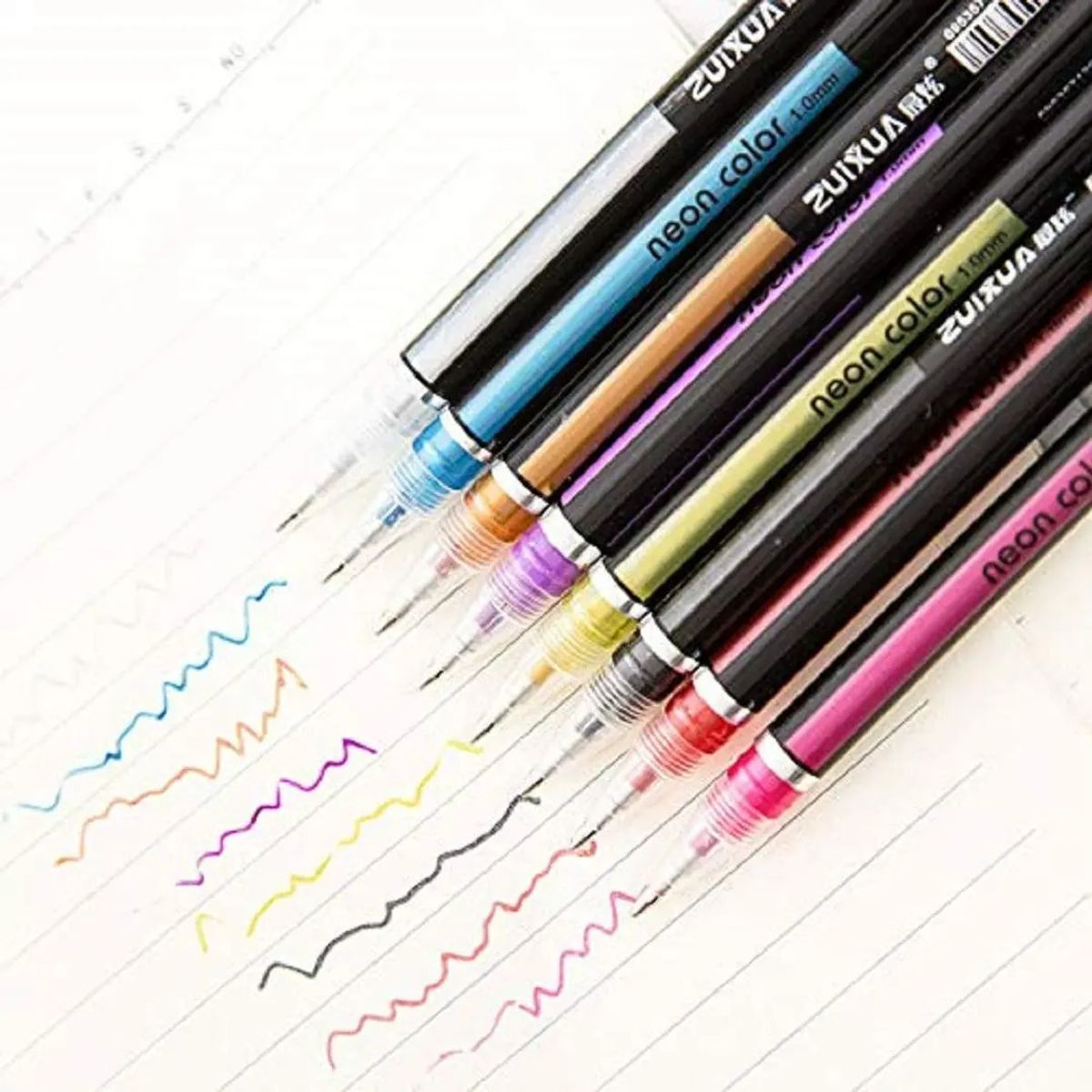 GENERICO - X5 Caja 12 Lapices Gel Boligrafos Neon Pastel Pluma 1.0mm