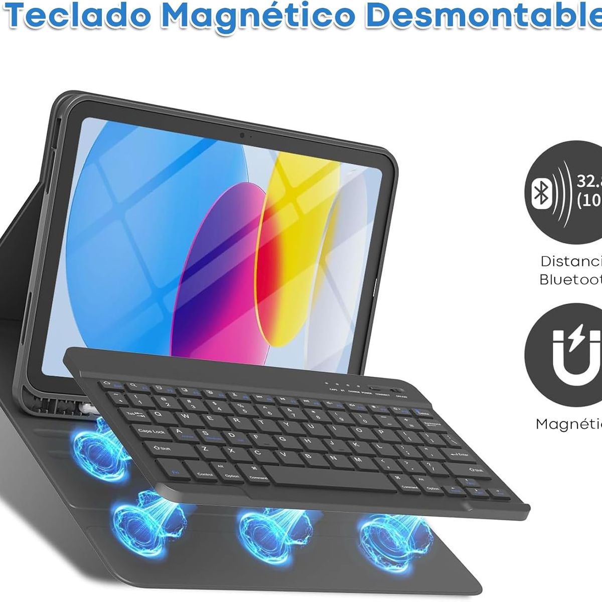 PUREPOWER - Funda con teclado de Español  Ñ y mouse para Galaxy Tab A7 Lite 8.7 2021 SM-T227, SM-T225, SM-T220
