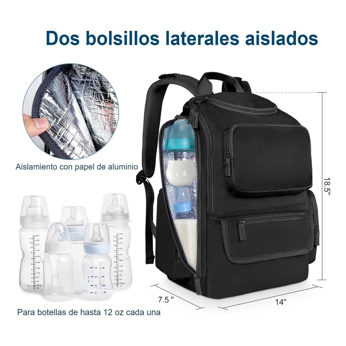 GENERICO - Mochila Pañalera Para Bebé, Impermeable Y Espaciosa, Con Bolsillos Térmicos Para Biberón, Color Negro BELUG