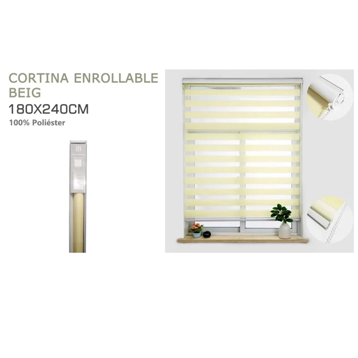 GENERICO - Cortina Roller Duo Lisa  180 x 240 color beige