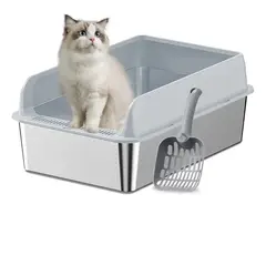 GENERICO - Arenero Gatos Grande Baño Sanitario Acero Inox Con Pala Gris BELUG
