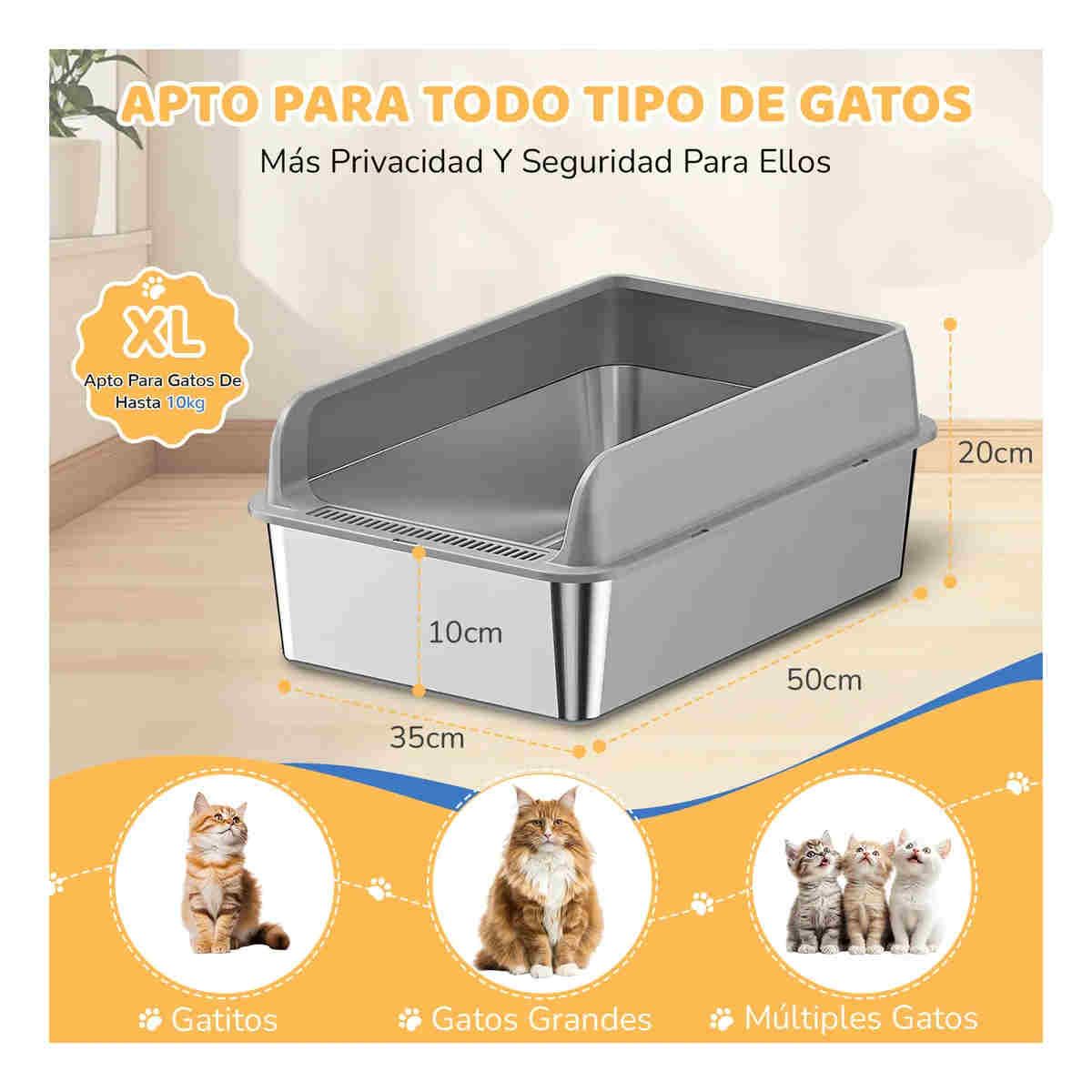 GENERICO - Arenero Gatos Grande Baño Sanitario Acero Inox Con Pala Gris BELUG