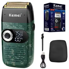 KEMEI - Afeitadora KM-2027 Dorada Metálica con Pantalla Digital