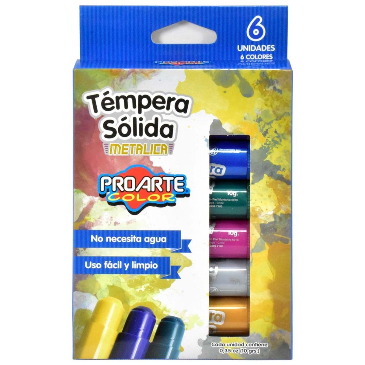 PROARTE - TEMPERAS  SOLIDAS 6 COLORES METALICA PROARTE