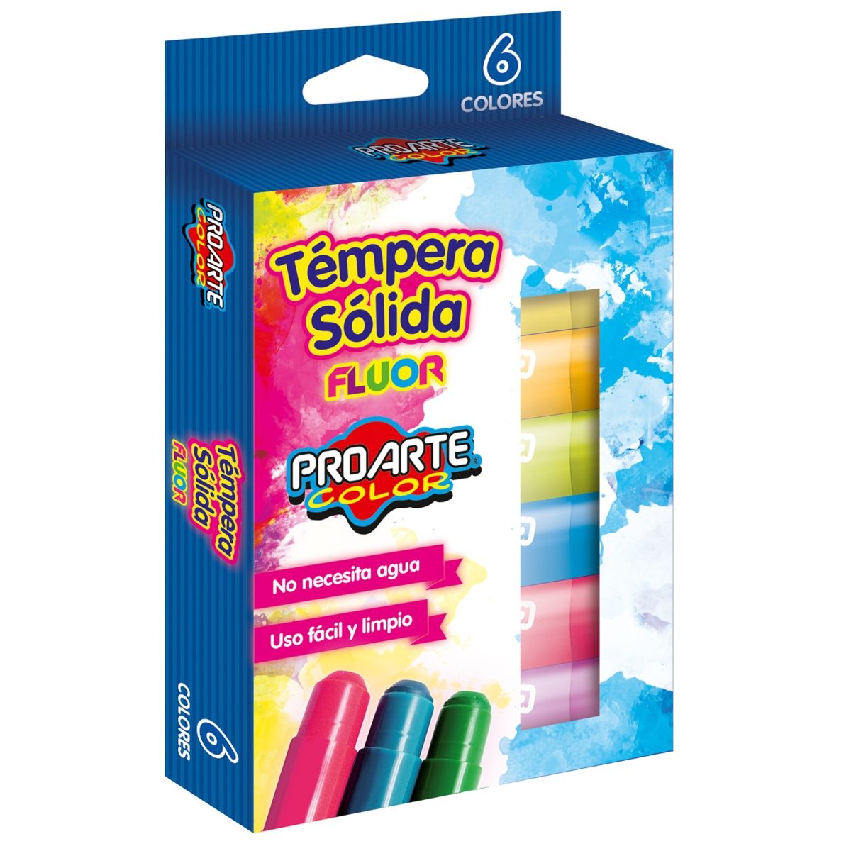 PROARTE - TEMPERAS  SOLIDAS 6 COLORES FLUOR PROARTE