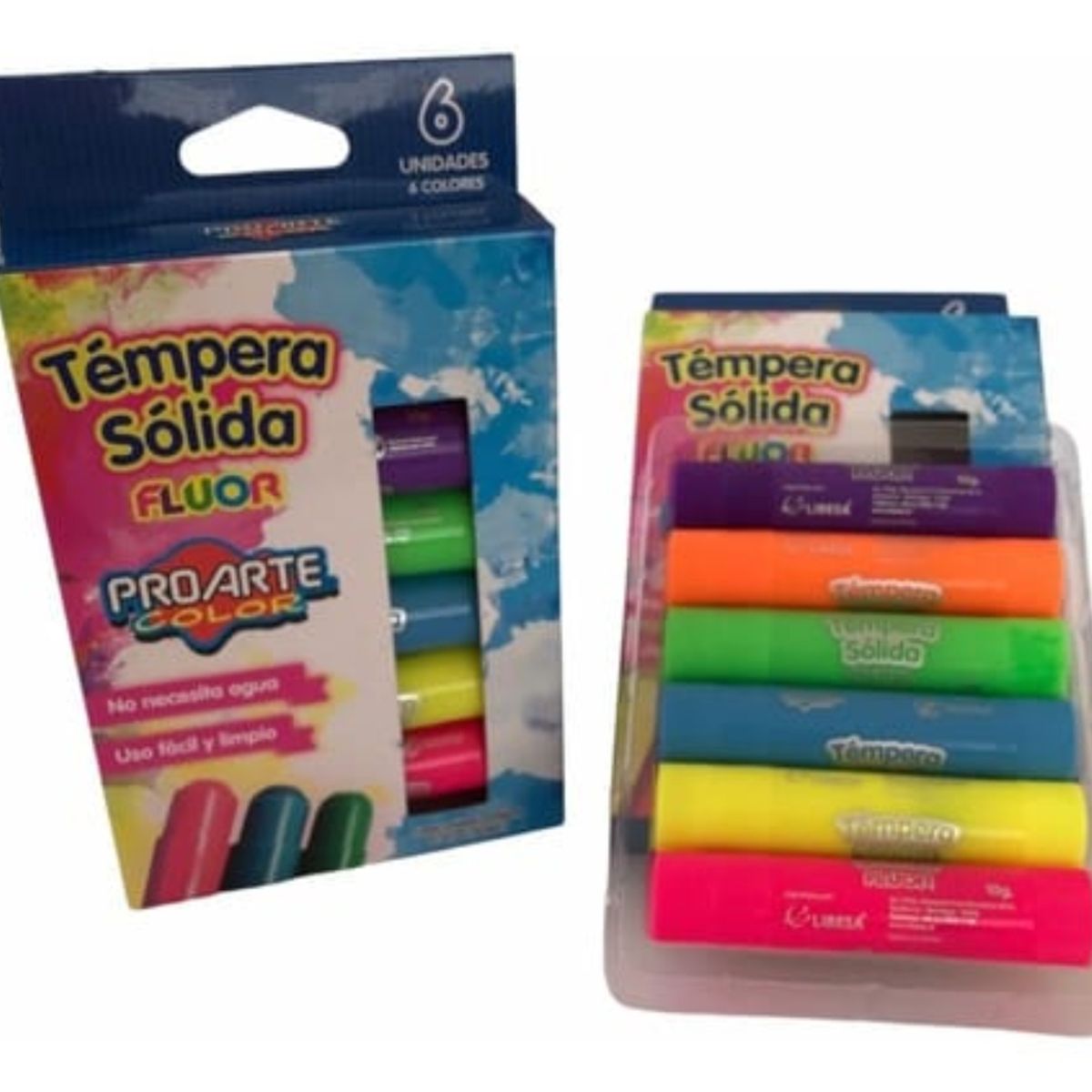 PROARTE - TEMPERAS  SOLIDAS 6 COLORES FLUOR PROARTE