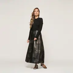 LUDOVICA - Vestido Gabriela Serpiente Noir Noir Cuello redondo Manga larga Ajustada Puño ajustado Mujer
