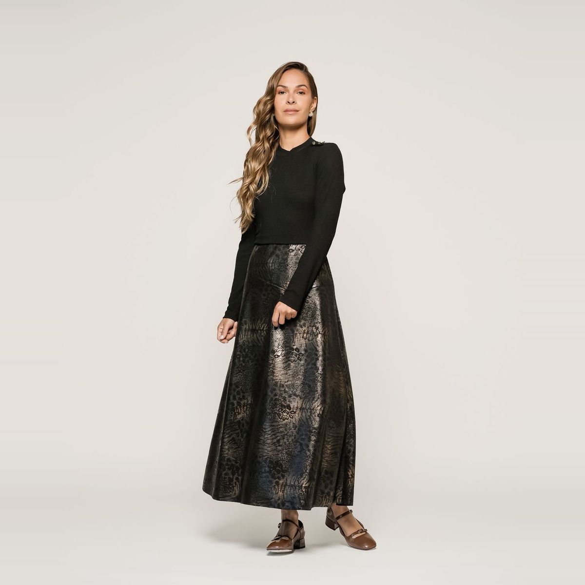 LUDOVICA - Vestido Midi Gabriela Efecto Serpiente Con Falda Evasé Ludovica