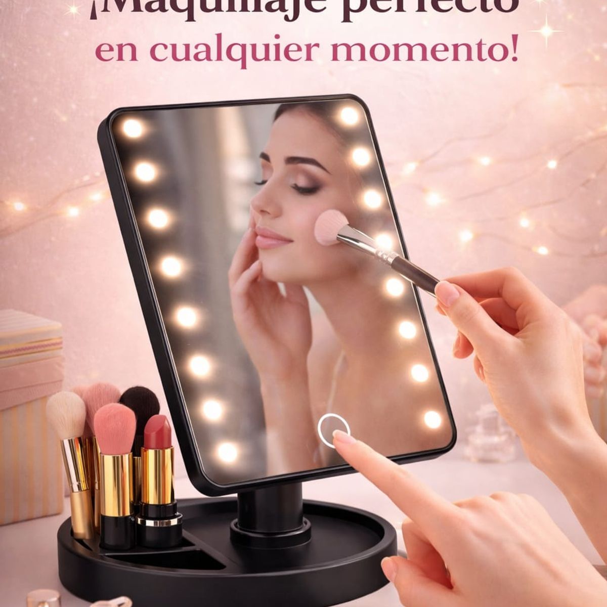 GENERICO - Espejo Led Maquillaje Grande con Lus Ajustable 360° Base Giratoria
