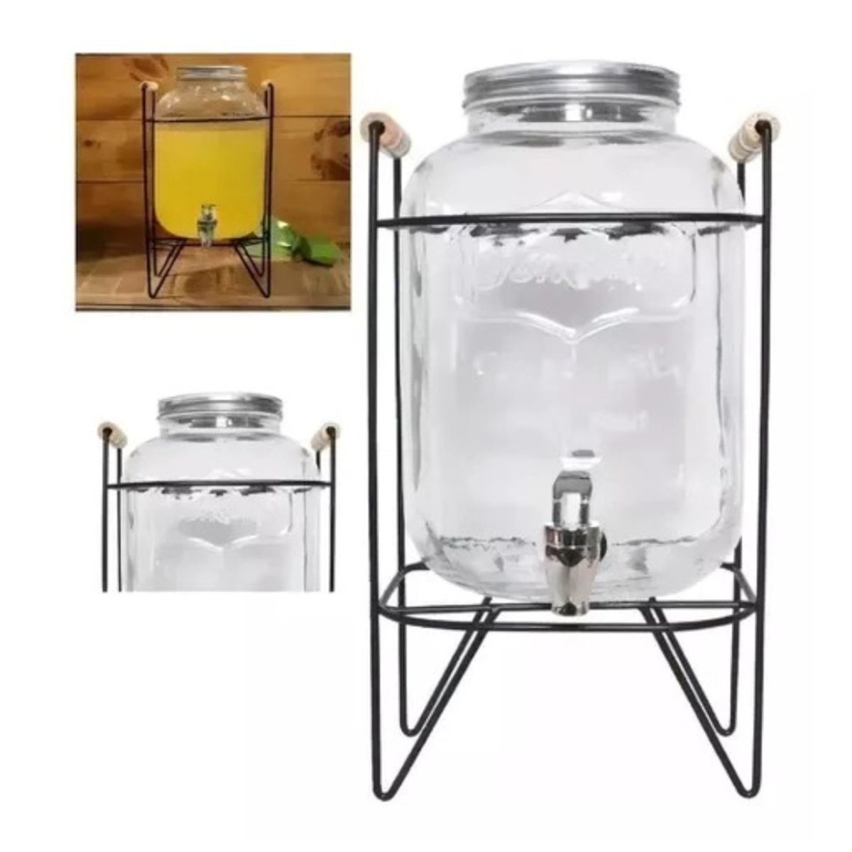 GENERICO - Dispensador de Bebidas de Vidrio con Llave y Base Metálica 5 litros