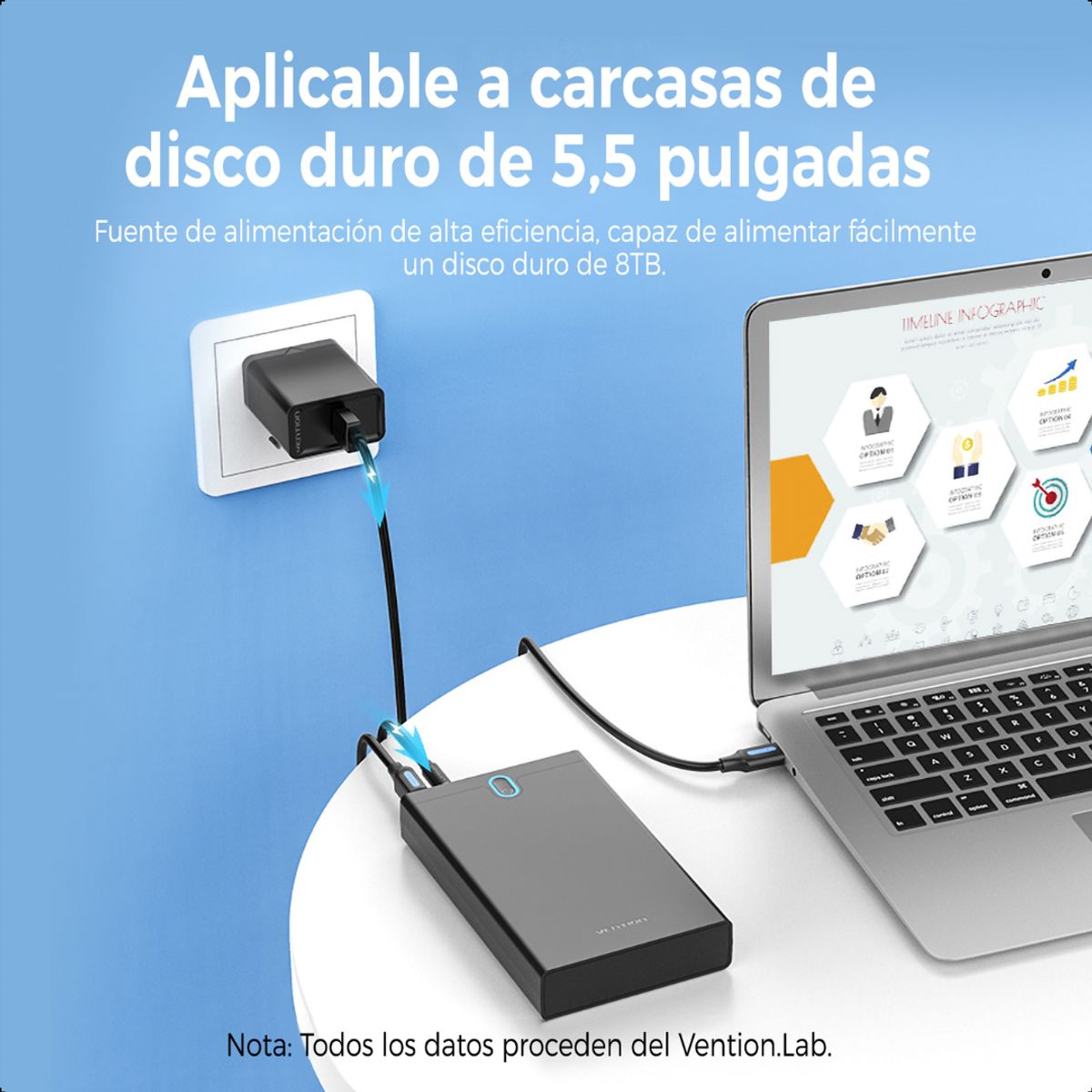 VENTION - Cable Adaptador Vention Usb A Alimentacion 5.5mm Dc 5v 2a 1m