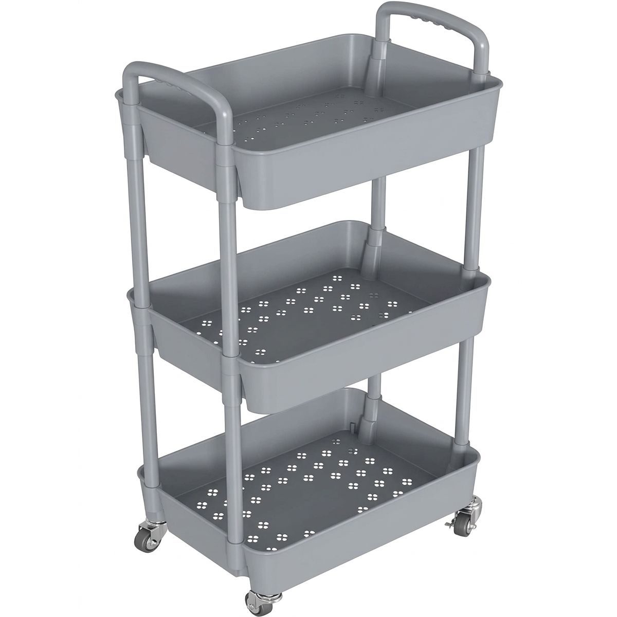 GENERICO - Carrito Organizador Con Ruedas Asas Multiuso 3 Niveles Gris Claro