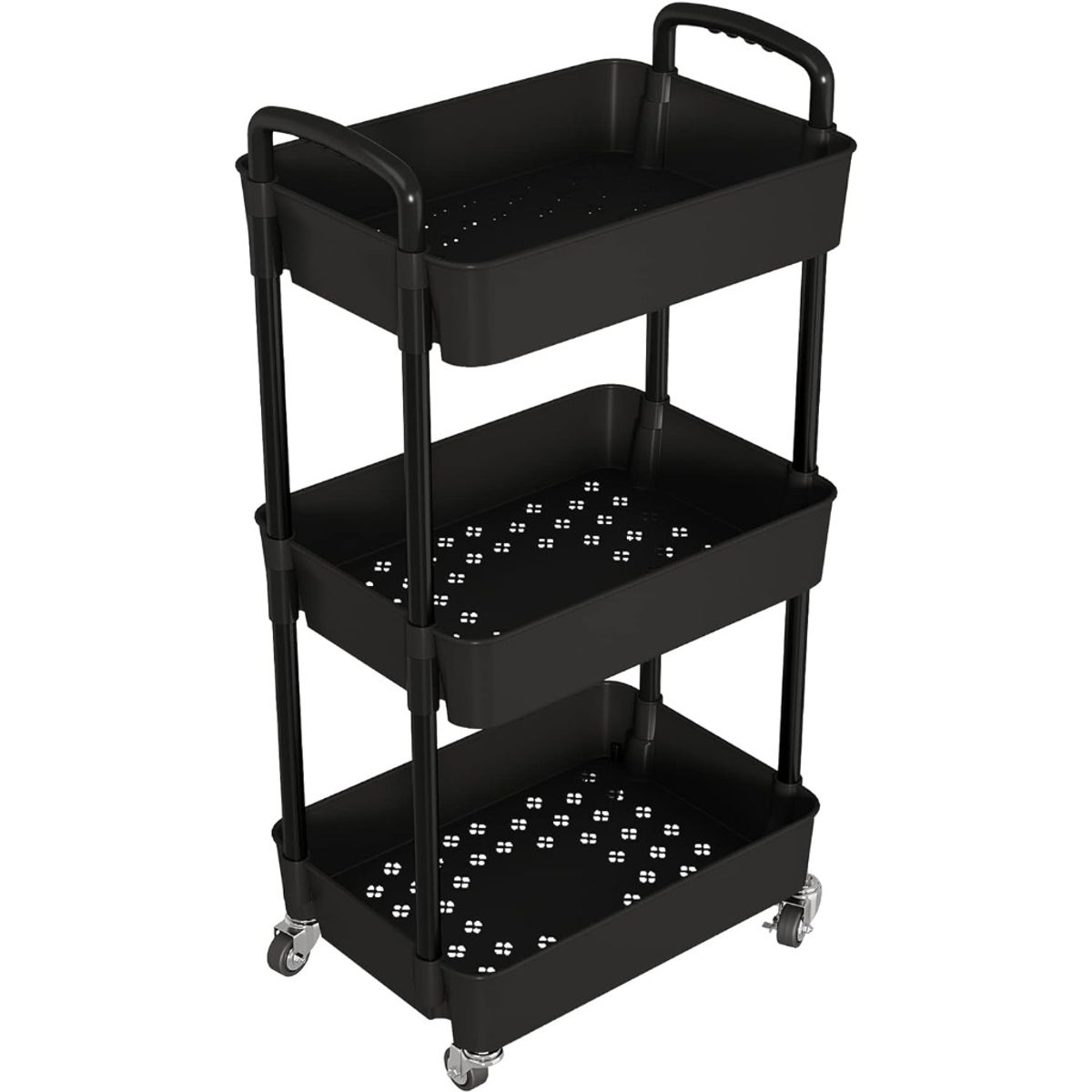 GENERICO - Carrito Organizador Con Ruedas Asas Multiuso 3 Niveles Color Negro