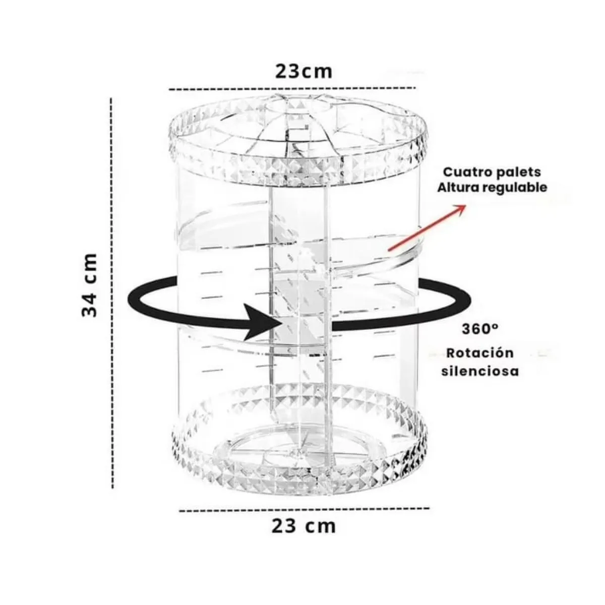 GENERICO - Organizador De Maquillaje Giratorio 360º Acrilico Transparente Ajustable
