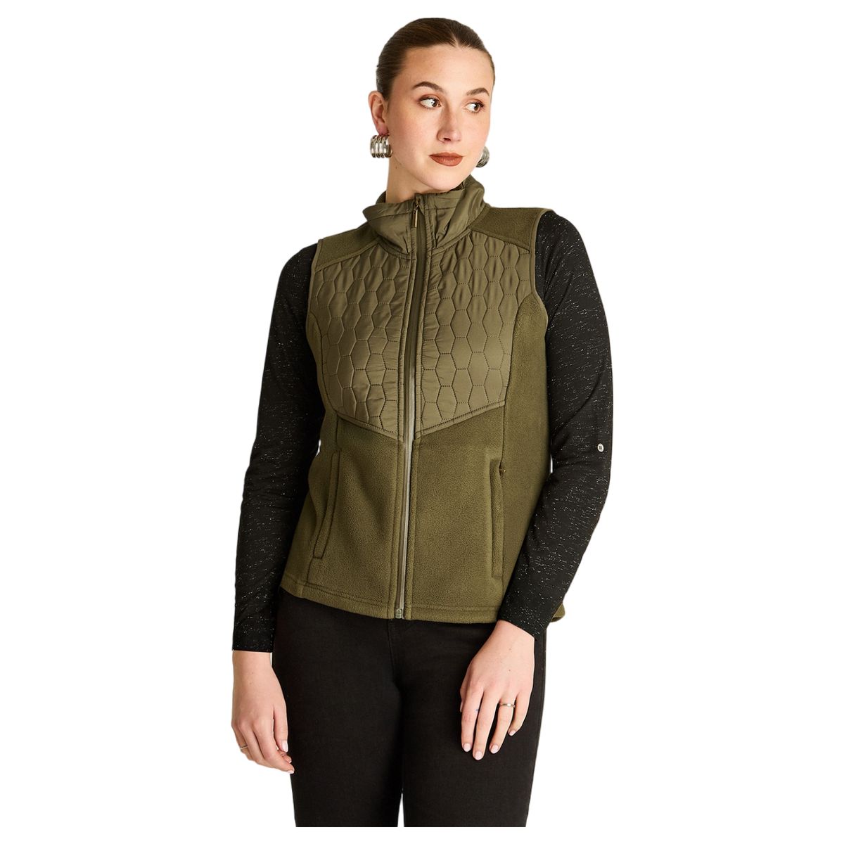 LORENZO DI PONTTI - Polerón Polar Verde Sin Mangas Diseño Quilted a Tono