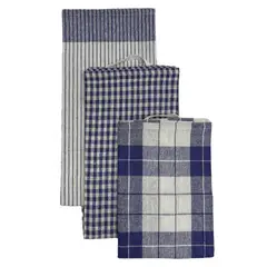 ZAHR - SET DE 3 PAÑOS DE COCINA 100%ALGODON AZUL