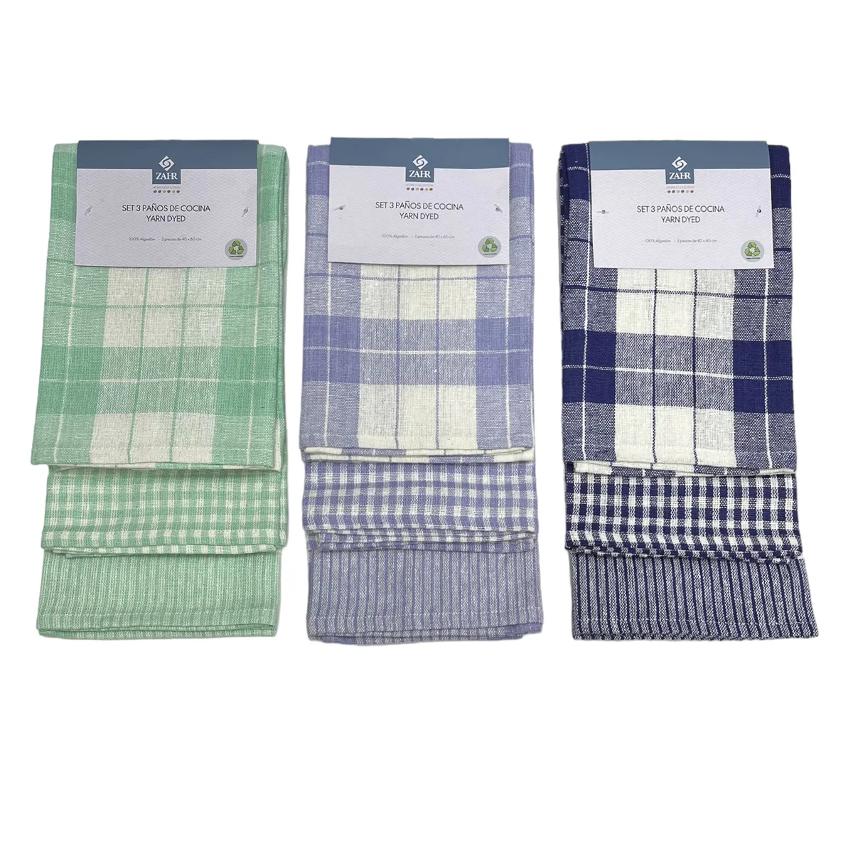 ZAHR - SET DE 3 PAÑOS DE COCINA 100%ALGODON AZUL