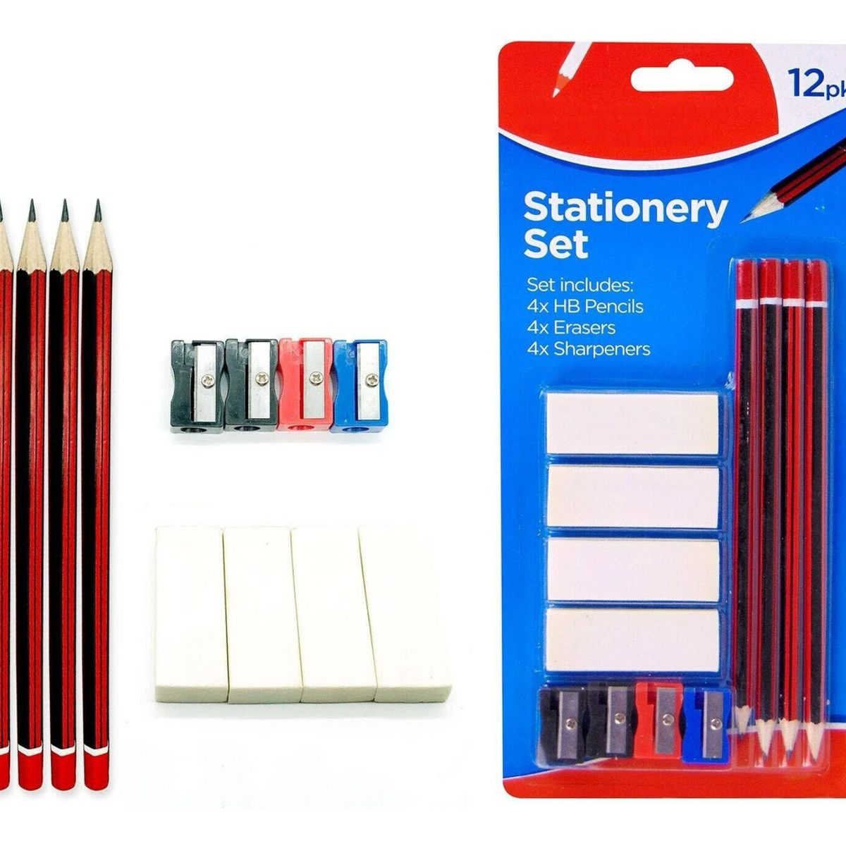 GENERICO - Pack 5 Kit Lapices Grafito Sacapuntas Goma Borrador