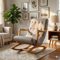 GENERICO - SILLA MECEDORA CON APOYA BRAZO BEIGE LINO