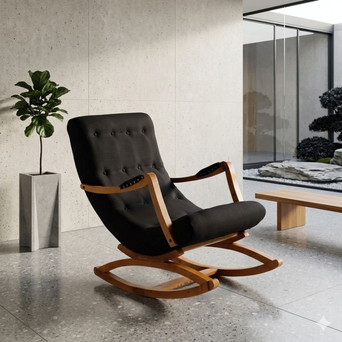 GENERICO - SILLA MECEDORA CON APOYA BRAZO NEGRO LINO