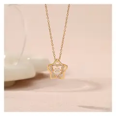ZG JOYAS - Collar Colgante Estrella Corazón Galvanizado En Oro 14k