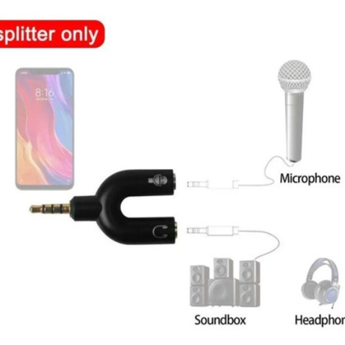 GENERICO - 10 Splitter 3.5mm Adaptador Audio Separa Microfono Audifono