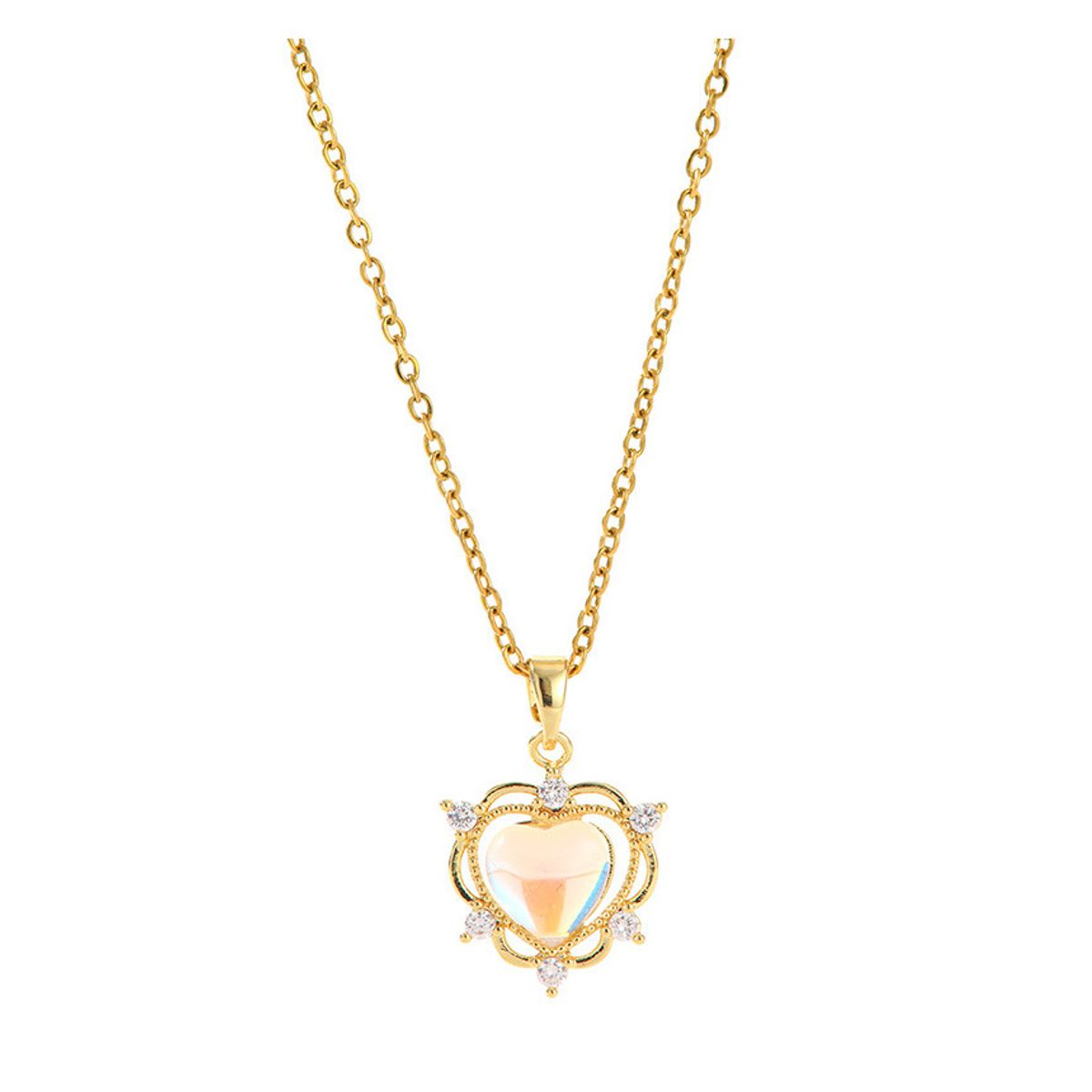 ZG JOYAS - Collar Cogalnte Corazón Místico Tornasol Galvanizado En Oro
