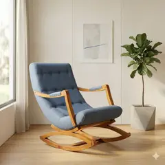 GENERICO - SILLA MECEDORA CON APOYA BRAZO AZUL INDIGO LINO