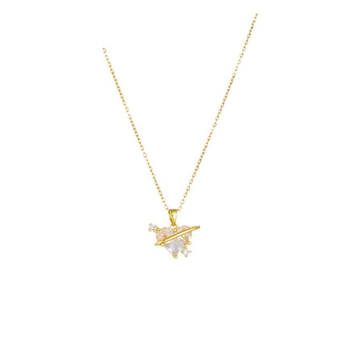 ZG JOYAS - Collar Colgante Corazón Amor En Órbita Galvanizado En Oro