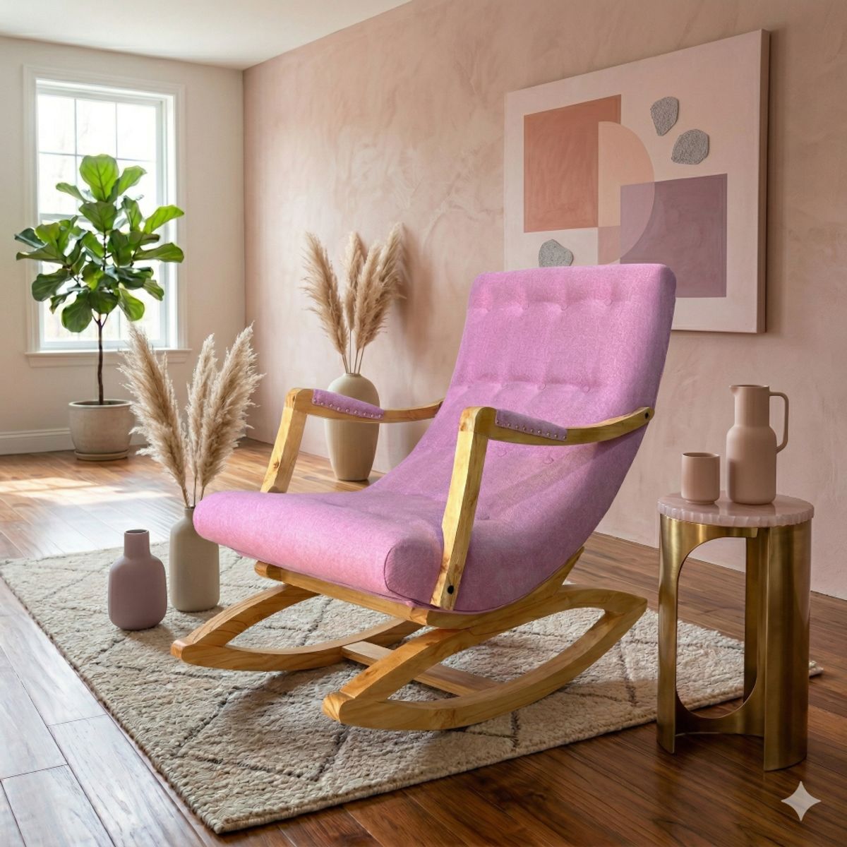 GENERICO - SILLA MECEDORA CON APOYA BRAZO ROSADO LINO