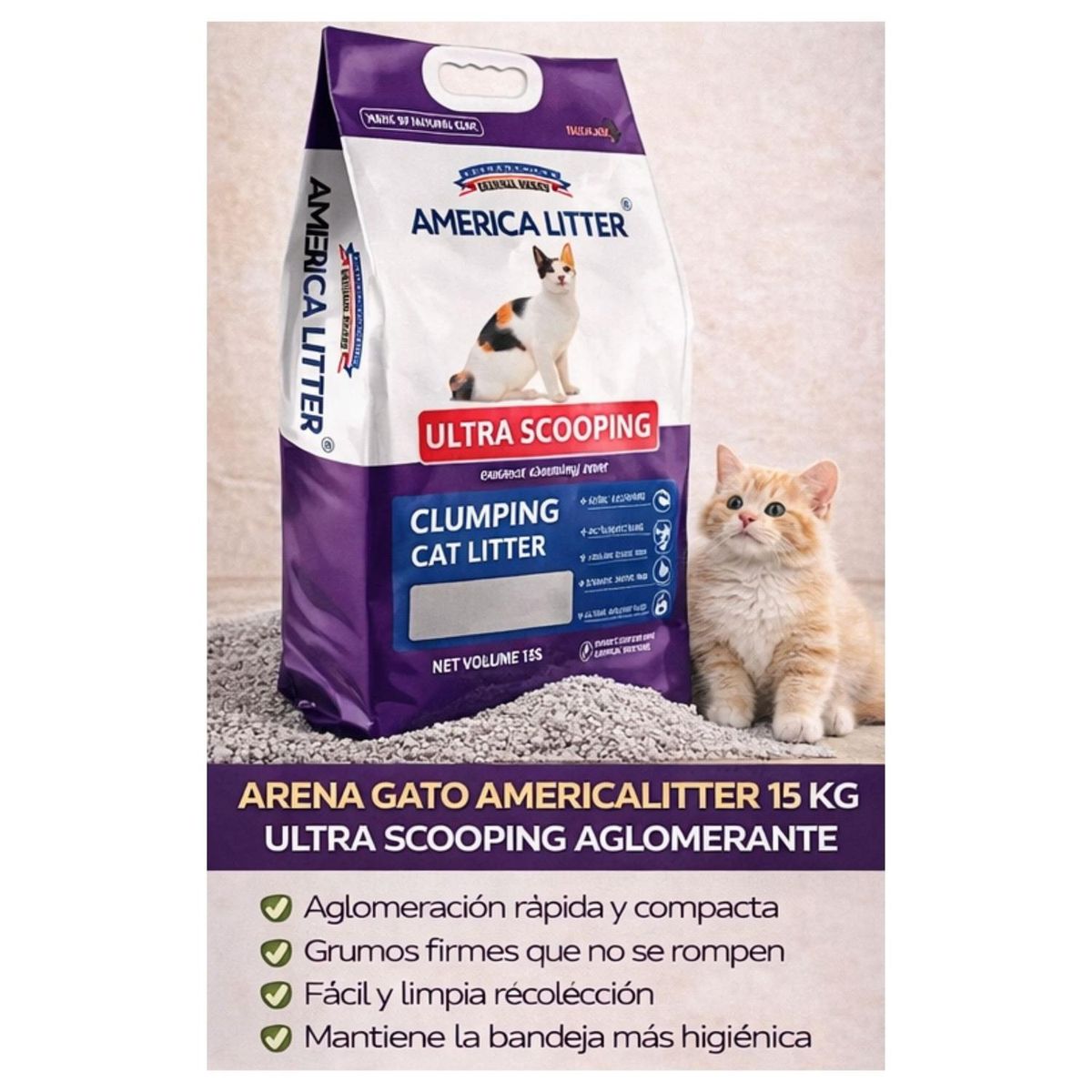 AMERICA LITTER - Arena Gato AmericaLitter 15 kg Ultra Scooping Aglomerante