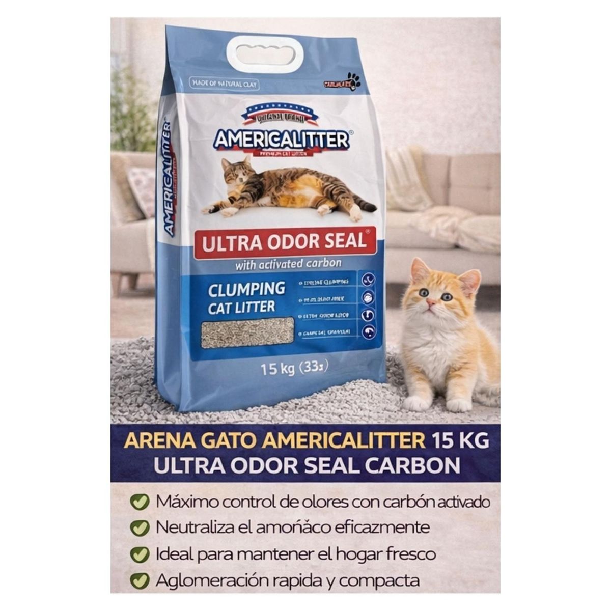 AMERICA LITTER - Arena Gato AmericaLitter 7 kg Ultra Odor Seal Carbon