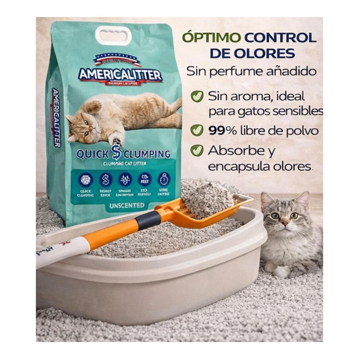 AMERICA LITTER - Arena Gato AmericaLitter 15 kg Quick Clumping Sin Aroma