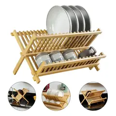 EVERSO - Organizador Escurridor De Platos De Bambú Plegable Cocina