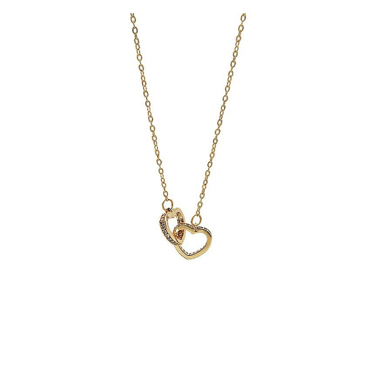 ZG JOYAS - Collar Colgante Doble Corazón Titanio Galvanizado En Oro 14k